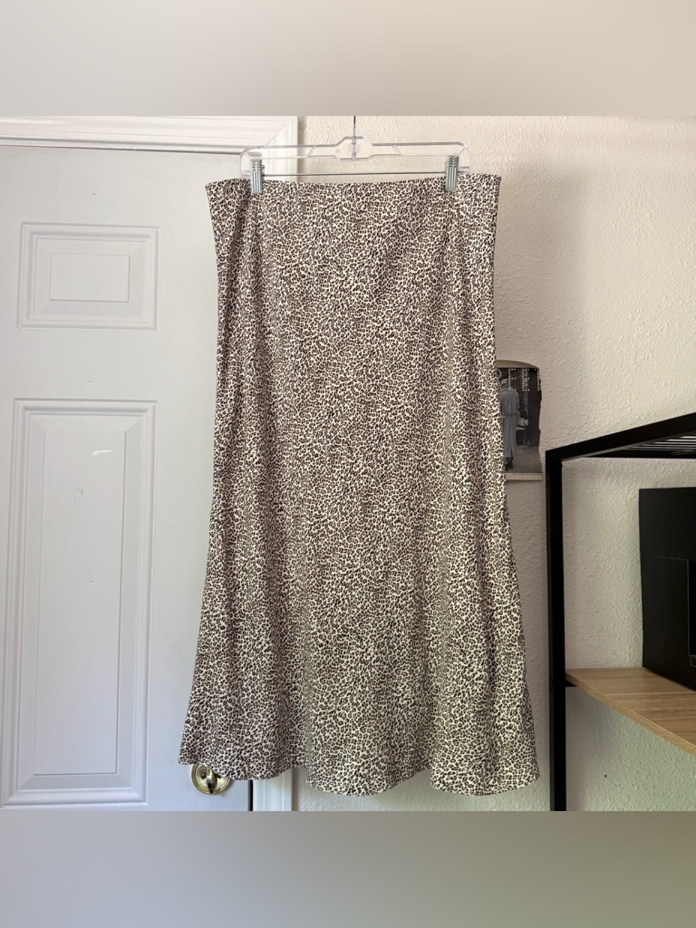 JENNI KAYNE cream brown leopard‎ cheetah viscose pull on midi maxi skirt